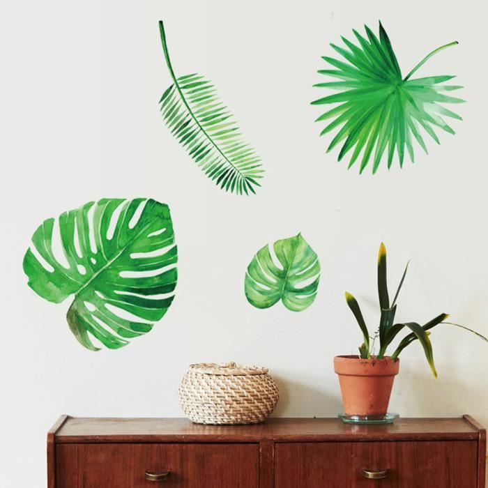 Décoration murale de fond vert végétal Stickers muraux amovibles_JJZS