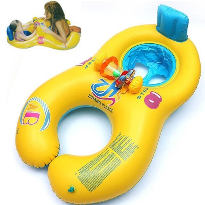 Bleu Gonflable Bebe Nageur Anneau De Cou Mere Et L Enfant Nager Cercle Doubles Anneaux De Natation Cdiscount Jeux Jouets