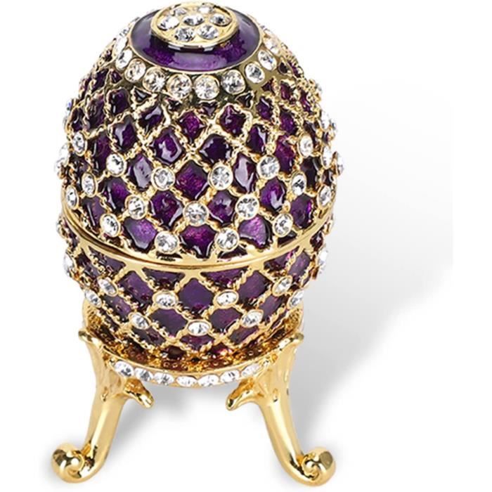Oeuf Fabergé, Œuf émaillé Vintage, œuf de Pâques émaillé à charnière Boîte à Bijoux en Diamant