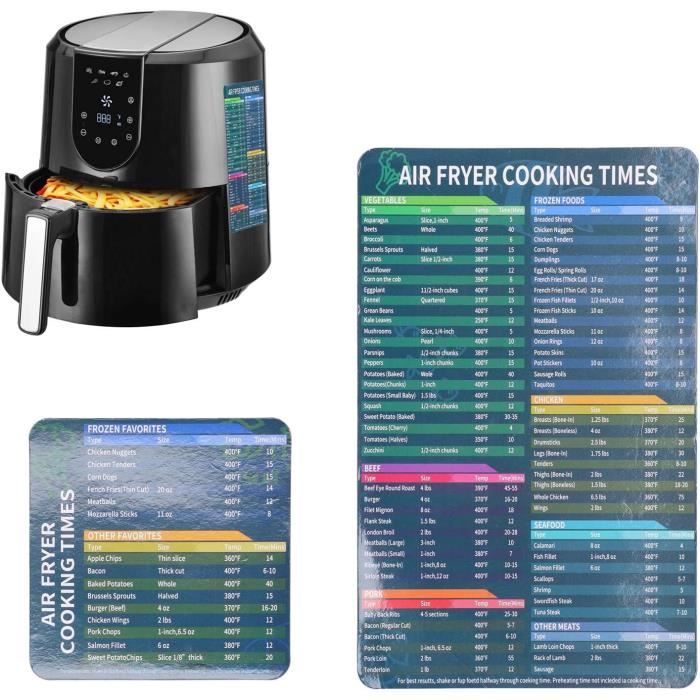 Tableau Des Temps de Cuisson pour Friteuse à Air, 2 Feuilles de Triche pour Friteuse à Air
