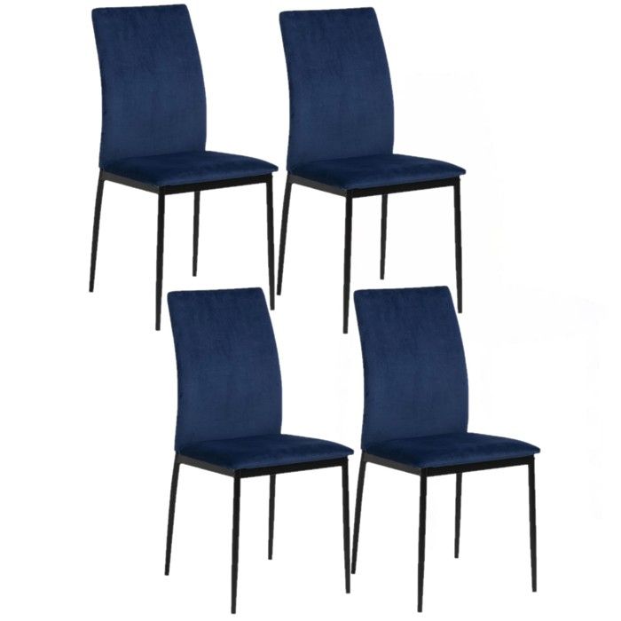 Toilinux - Lot de 4 Chaises de salle à manger en tissu et métal - Bleu Toilinux - Lot de 4 Chaises de salle à manger en tissu et métal - Bleu