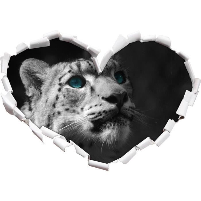 Graceful Leopard Des Neiges Yeux Bleus Noir De Forme Blanc De Coeur Dans Le Regard 3d Mur Ou Un Autocollant De Porte Format 62x4 Cdiscount Maison