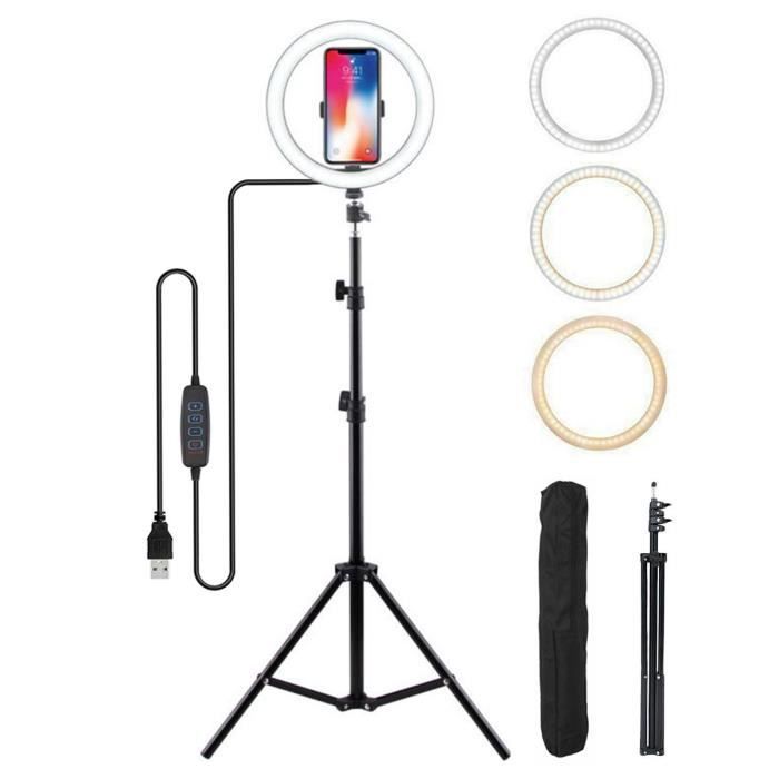 Kit Studio Photo - Anneau Lumineux Dimmable avec Flash Selfie de 10\