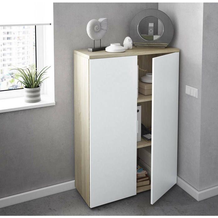 Dmora - Armoire polyvalente Plano 2 portes 80 x 325 x 119 cm chêne blanc Panneau effet bois