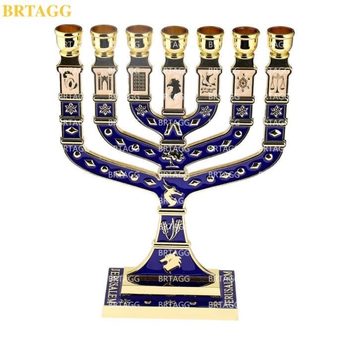 Bleu BRTAGG Menorah, Chandelier juif, 12 tribus'Israël, 7 Branches