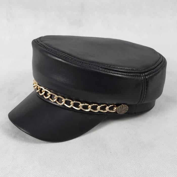 Chapeau Marinier Breton En Cuir Peau Mouton - Style Militaire Vintage, Noir, Neuf Avec étiquette