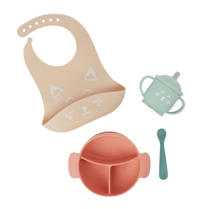 Babymoov Coffret Repas 15-24 m LEARN'ISY, 1 Bol, 1 Tasse, 1 Bavoir, 1 Cuillère, Renard