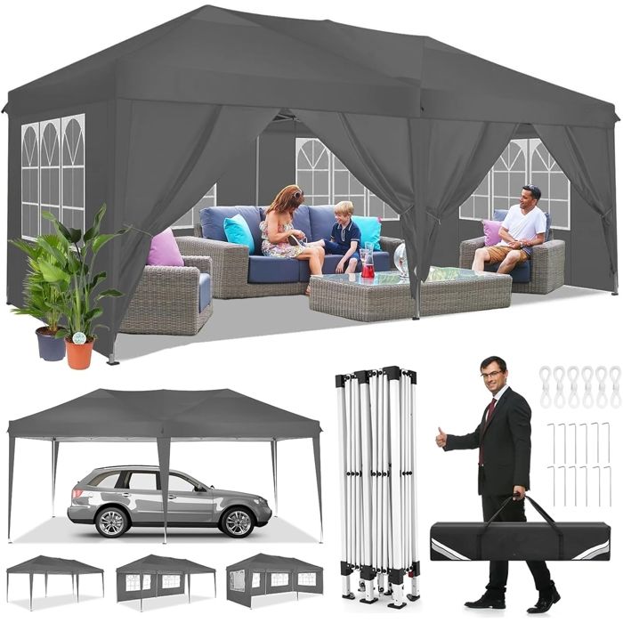 HOTEEL Tonnelle Pliante 3x6 ImperméAble avec 6 Parois LatéRales Barnum  Pliant 3x6 Professionnel Tonnelle De Jardin Exterieur Tente De Reception