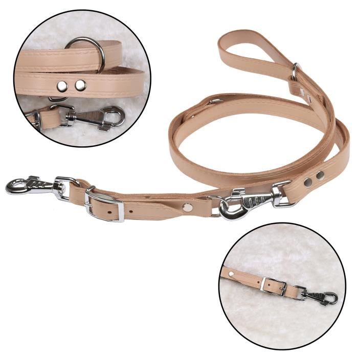 Comparer les prix de Laisse pour chien - DINO - Beige - Cuir naturel - Réglable - 2 cm x 200 cm
