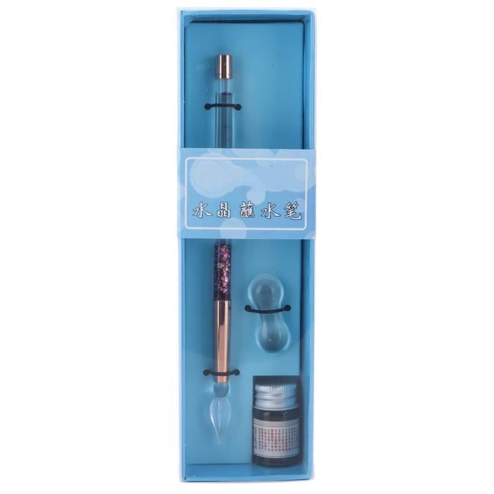 Stylo Calligraphie En Verre - Ensemble 7 Pièces (stylo, 5 Encres, Porte-stylo) - Plume 0.3-0.5mm - Cadeau Artiste, écrivain - Encre Couleur Or Inclus