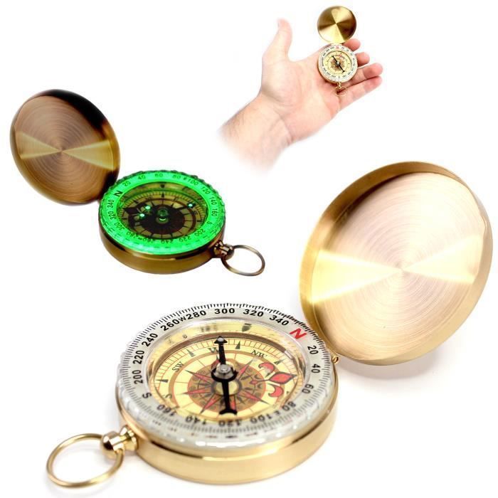 Haute qualité Camping Randonnée Poche Laiton Compas Doré Boussole Portable  Compass