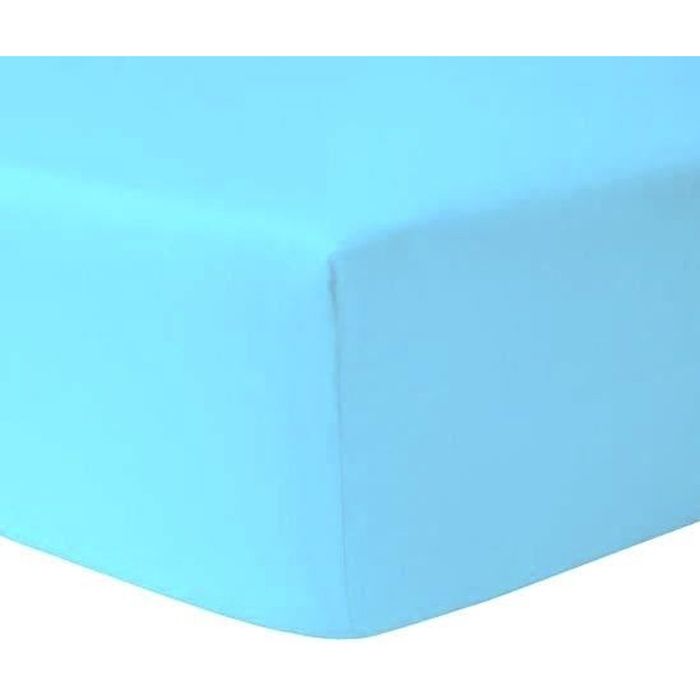 Drap Housse 160 x 200 cm  - BLEU CIEL 100 % coton 57 fils / cm - HOMEROKK