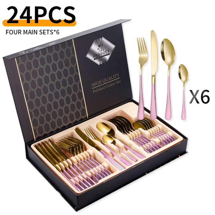 Ménagère 24 pièces - INSFITY - Ensemble de Couverts pour 6 Personnes - Acier inoxydable - Rose Or