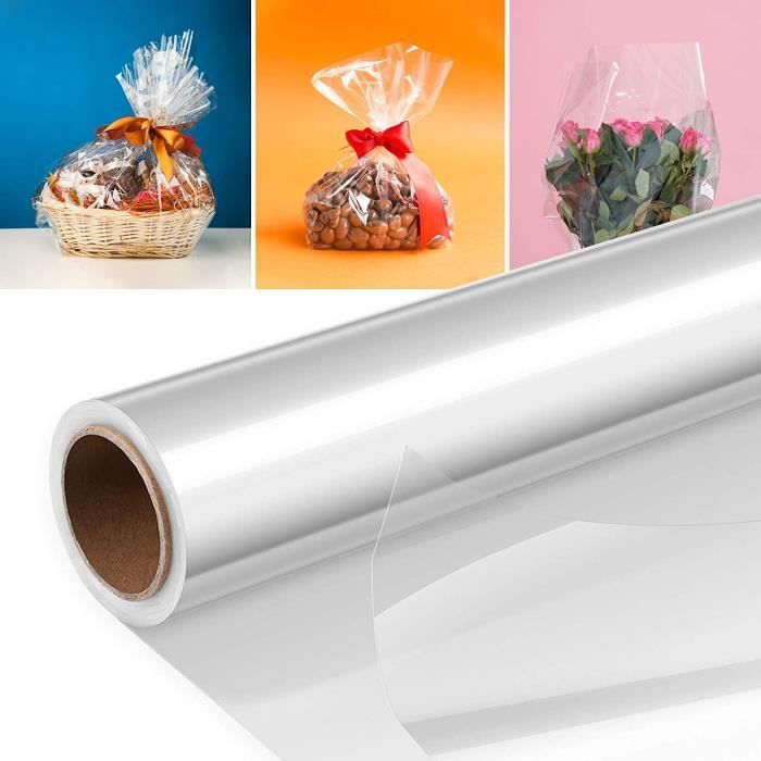 KAHEIGN 80CM x 30M Rouleau Transparent en Cellophane, 3 Mil épaissir Long  Métrage Emballages Cadeaux pour Papier d'emballage De Panier De Fleurs