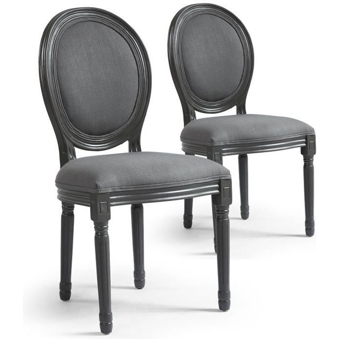 lot de 2 chaises médaillon louis xvi gris tissu - menzzo - contemporain - design