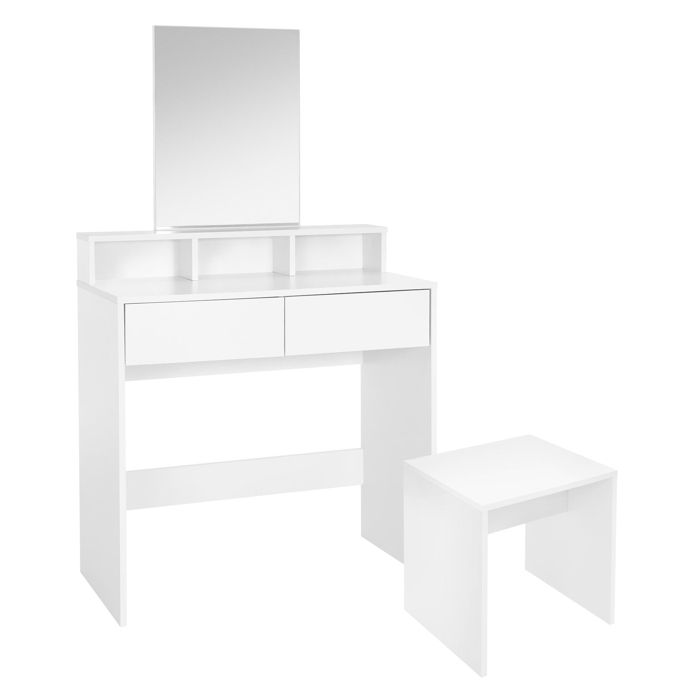 ML-Design Coiffeuse Moderne Blanc 80x40x140 cm avec Miroir et Tabouret ...