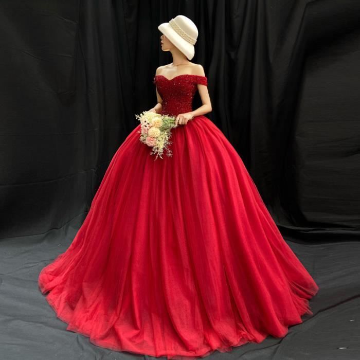 Robe de mariée rouge à une épaule  Taille Haute