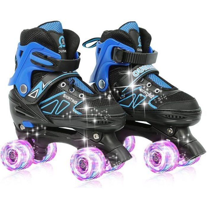 Patins à roulettes pour Jeunes HUOLE - Roller Chaussure Quad avec Roues LED Allumées en PU - Noir