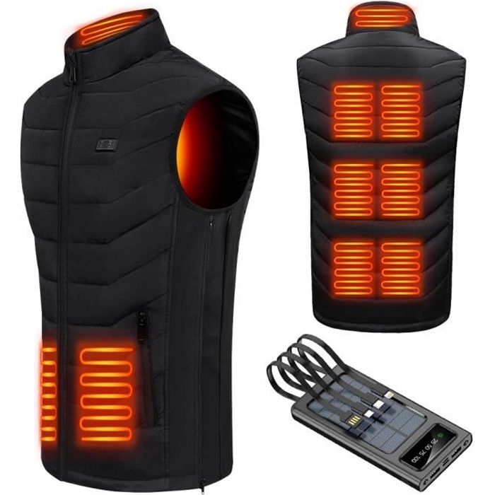 Gilet Chauffant pour homme et femme, veste chauffante avec batterie de  14400 mAh incluse, banque d'alimentation QC3.0, veste chauffante avec 10  heures de temps de travail, le camping, Noir , M 