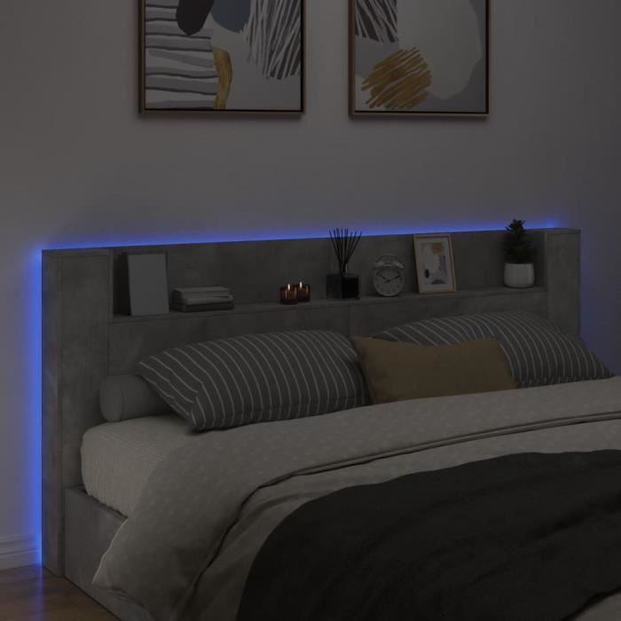 Armoire tête de lit - MXZZAND - OWL114241 - Gris béton - 220x16 5x103 5 cm - LED RVB