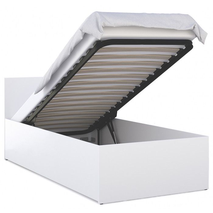 Lit coffre 90 x 190 cm Panama - Coffre de 470 Litres - Sommier inclus - Blanc Lit coffre 90 x 190 cm Panama - Coffre de 470 Litres - Sommier inclus - Blanc