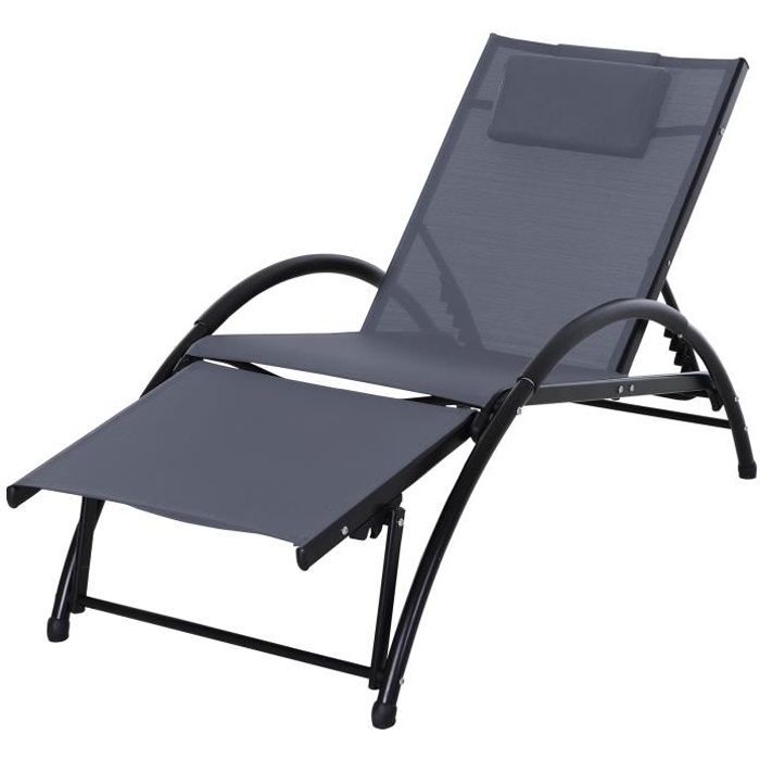 Chaise longue - OUTSUNNY - Bain de Soleil transat design contemporain - Aluminium - Gris