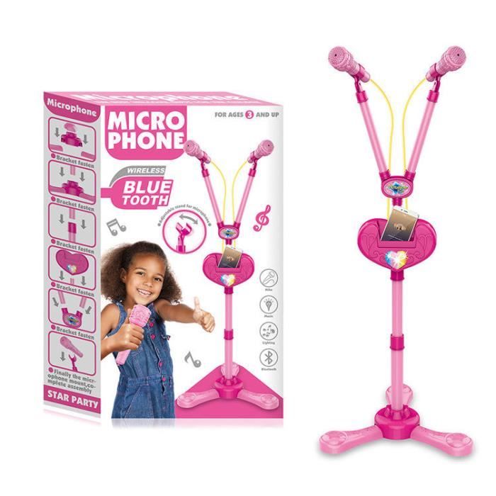 Micro Karaoké Enfant Beedove - Bluetooth LED Avec 2 Micros - Portable - Cadeau Fête - Rose