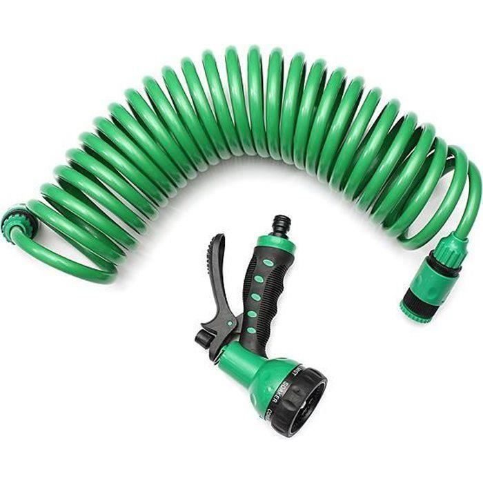 Tuyau D’Arrosage Spirale Extensible 7,5m/10m/20m – Avec Pistolet 7 Modes, Léger Et Auto-Rétractable