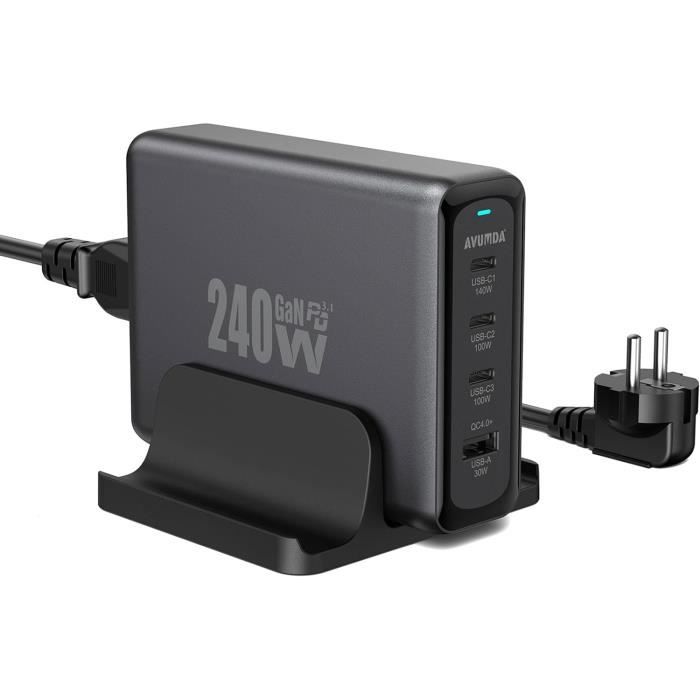 240W Chargeur Usb C Gan Pd3.1 140W Pd3.0 100W 4 Ports Chargeur Rapide ...