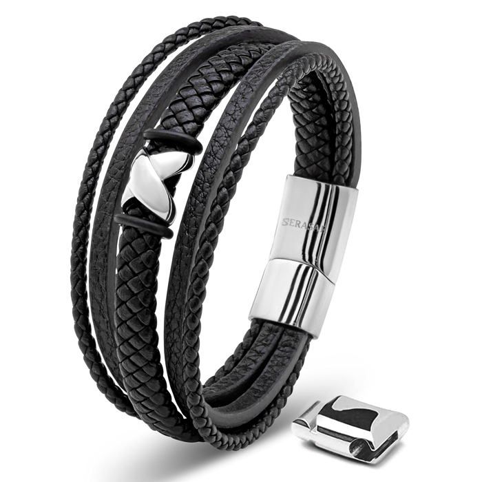 Bracelet en Cuir pour Homme SERASAR B031-20 Argent Bijoux élégants et tendance cadeau de Noël parfait pour mari ou petit ami.