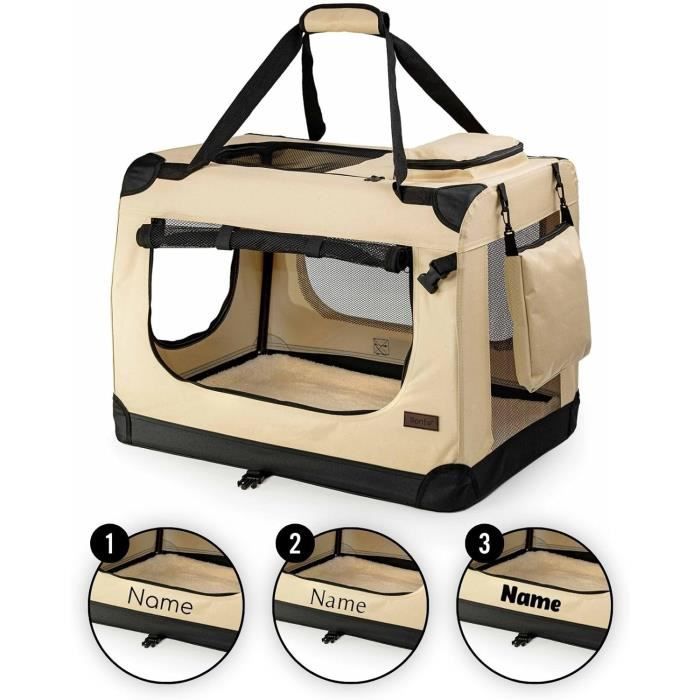 Comparer les prix de lionto Caisse de Transport Pliable pour Chien Voiture Box Sacoche, (L) 70x52x50 cm Beige (avec nom imprimé)273