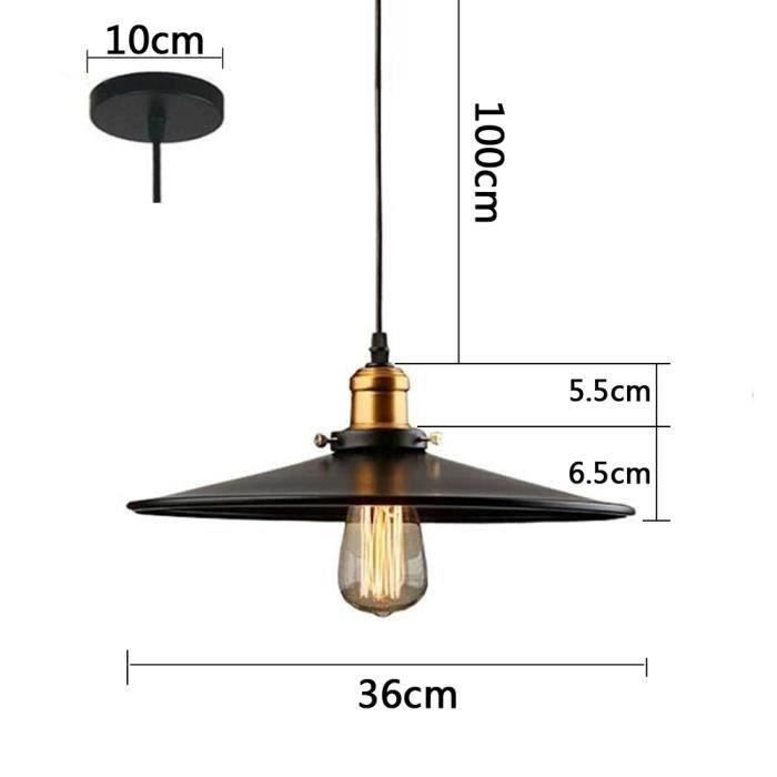 36cm e27 suspension industrielle rétro lustre abat-jour noir lampe de plafond luminaire pour salon cuisine