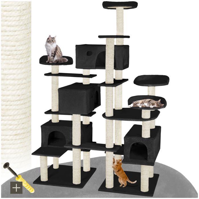 Tectake Arbre A Chat Entissar 214 Cm Griffoir Geant Avec 4 Cabanes 128 Cm X 60 Cm X 214 Cm Noir Cdiscount Animalerie