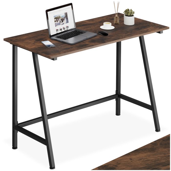 Bureau - TECTAKE - Table de bureau rectangulaire NEWTON au style industriel en bois et acier 100 x 50 x 77 cm - Marron foncé