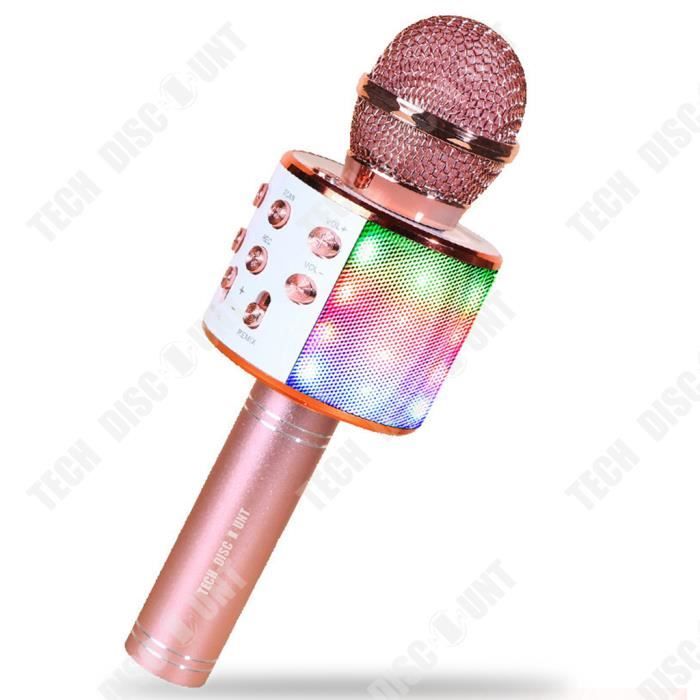 TD® Microphone sans Fil Karaoké, Microphone Bluetooth Portable Lecteur Karaoké avec Lumières LED pour Fête Chanter Idée Cadeau Enfa