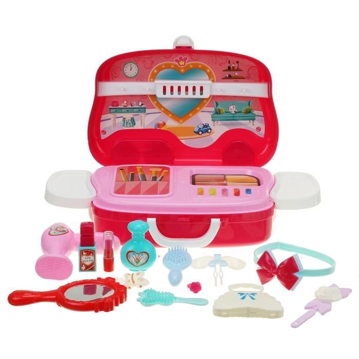 Teamson Kids Trousse De Faux Maquillage En Bois - 10 Accessoires Rose - Jouet Imitation Cosmétique Pour Enfants Dès 3 Ans - TK-W00010