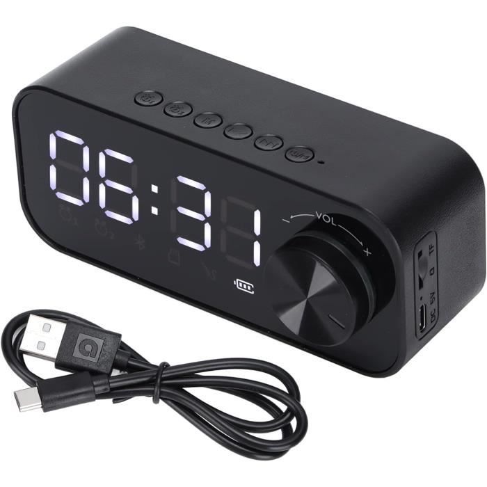 Radio-réveil Bluetooth 5.0 Avec Miroir LED - Double Alarme, Haut-parleur, Veilleuse, Batterie Intégrée