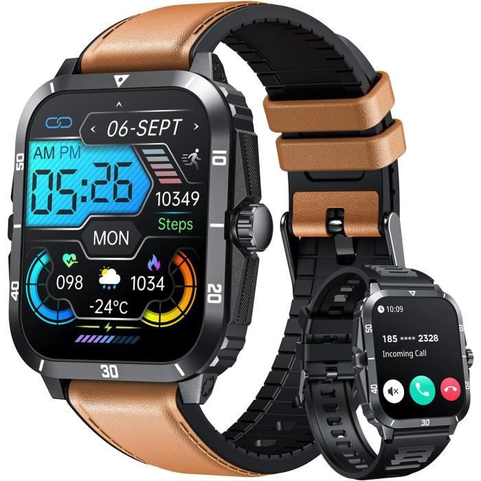 Montre Connectée Homme 1.43" AMOLED - Appels Bluetooth, Moniteur Fréquence Cardiaque + Sommeil + 120 Sports - Étanche IP68 - Compatible Android/iOS