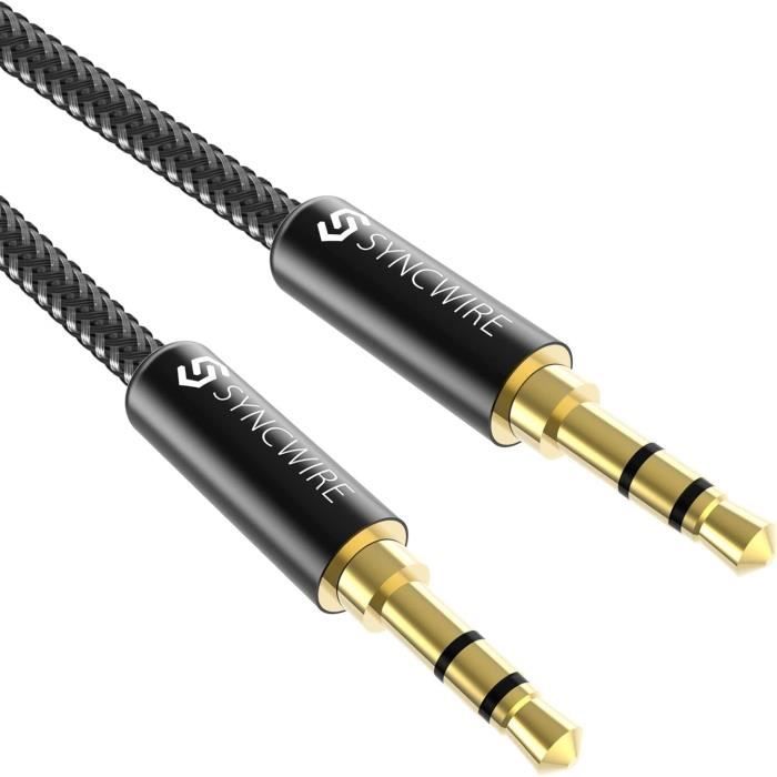 Câble Audio Jack 3.5mm Mâle-Mâle IBRA - 1m Tressé Nylon - Connecteurs Dorés - Haute Qualité Sonore - Pour Auto, Hifi, Enceintes - 7