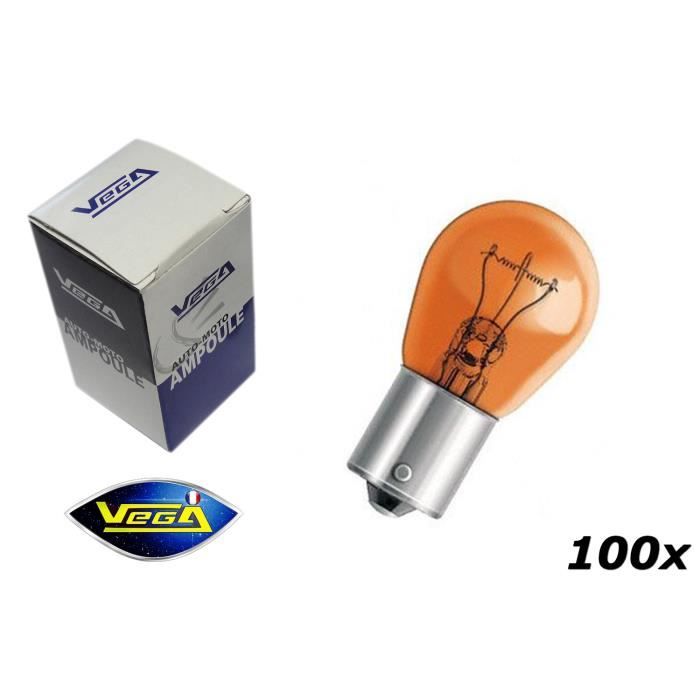 100 ampoules Vega® Clignotant PY21W BAU15S Orange teinté masse 12V