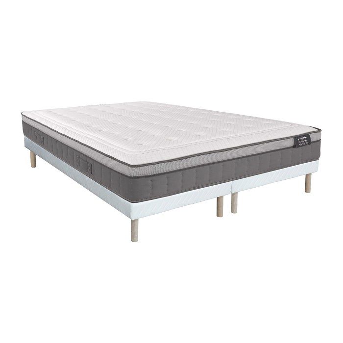 Ensemble 180 x 200 cm sommier + matelas hybride ressorts ensachés 7 zones et mémoire de forme ép.30cm - ASGARD de YSMÉE