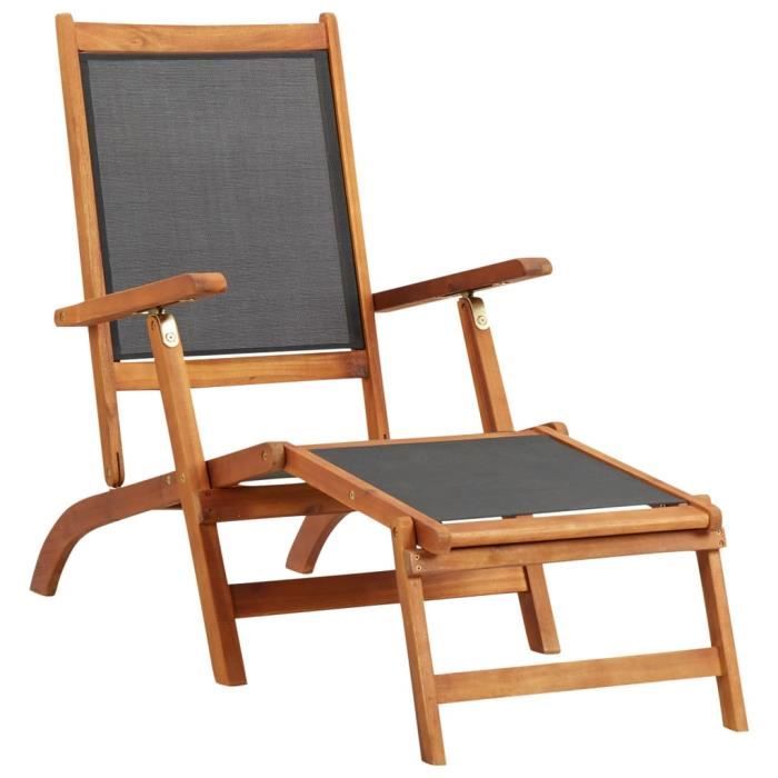 vidaXL Chaise longue Bois d'acacia solide et textilène