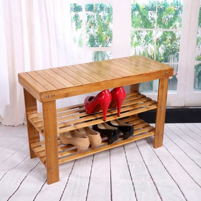 Banc à Chaussures En Bambou Avec Siège Rembourré - Rangement Pour 4 à 8 Paires, 50/70x32x45 Cm - 3