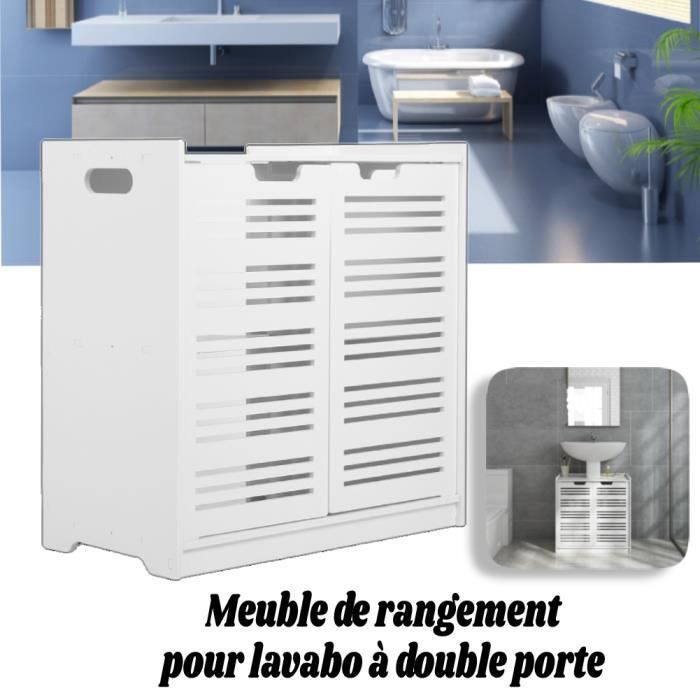 10021873 Meuble Dessous Lavabo, Portes Bambou, Tablette Réglable