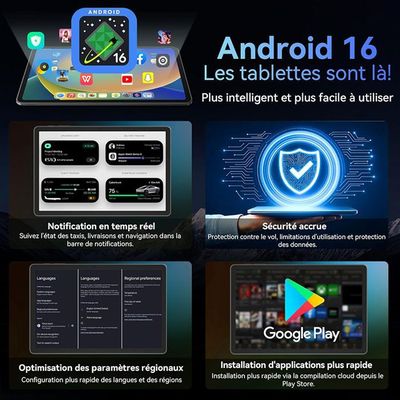 Tablette Android 16 KINGRID T90 - 11 Pouces FHD, 24 Go RAM + 128 Go ROM, Clavier Et Souris Inclus - Widevine L1, 5G WiFi