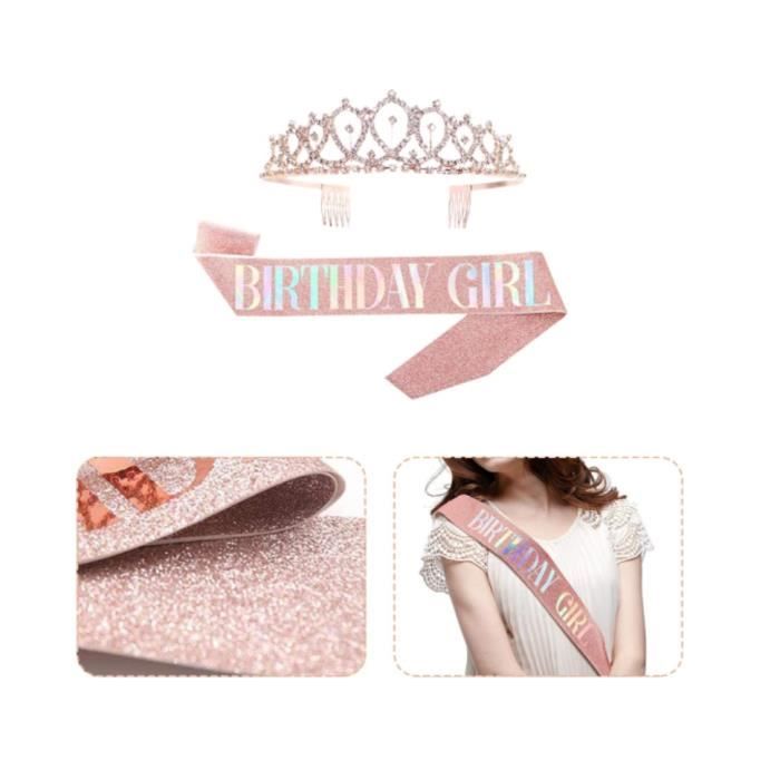 Kit Couronne & Ceinture Birthday Girl Rose - 2 Pièces - Accessoire Anniversaire Fille