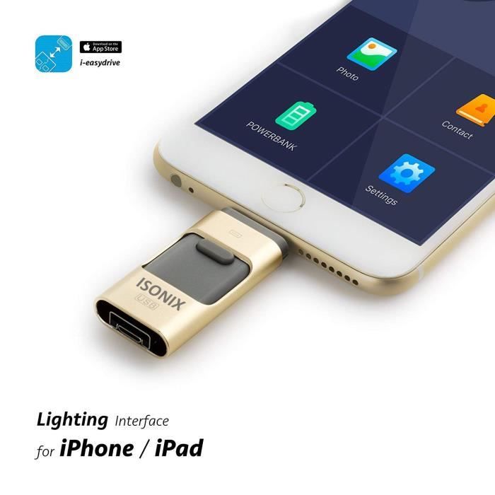 Apple MFi Clé USB 128 Go pour iPhone Stockage iPhone USB pour iPhone Clé  USB Flash pour iPad Stockage externe iPhone Clé USB pour iPad Photo Stick