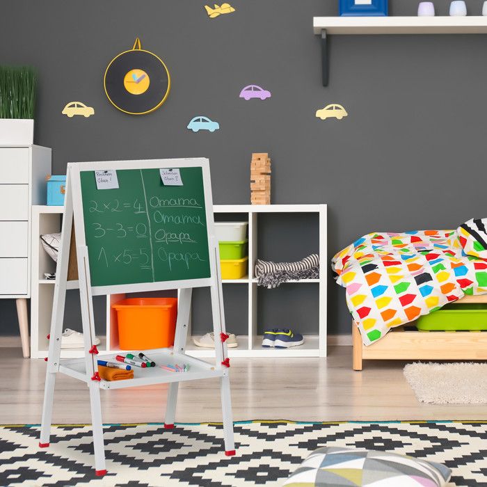 Relaxdays Tableau Double Face Magnétique Réglable – Hauteur 102-135 Cm, Tableau Noir Et Blanc, Dès 3 Ans