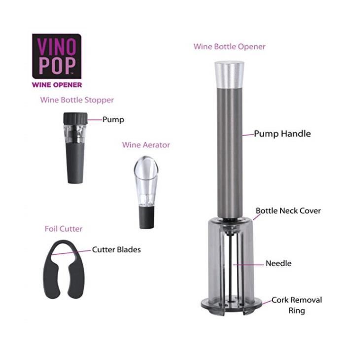 Kit du sommelier Vino Pop avec ouvre-bouteille/tire-bouchon et