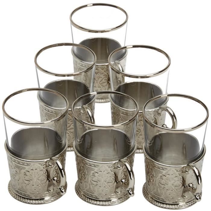 Alisveristime  Ensemble De 6 Verres, Soucoupes Et Cuill Res Th Et Eau Turque Faits La Main Zamzam Dor~p122051503